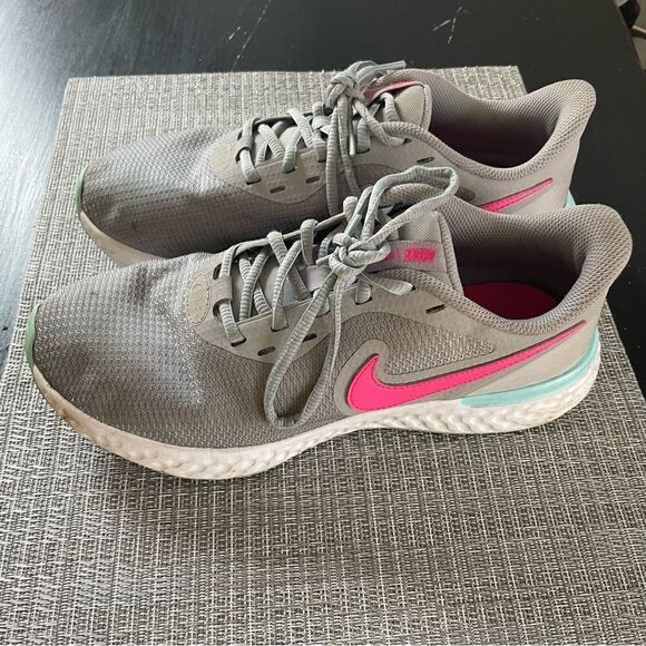 Nike Revolution 5 grey aqua athletic running shoes sneakers ladies 9.5 low top - Picture 4 of 8